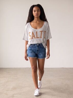 Stitchdrop NWT Salty knitted Graphic Scoop-Neck Tee. Summer. Beachy. Resortwear